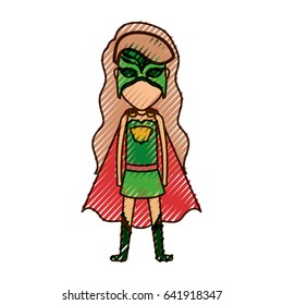 colored pencil silhouette of faceless standing girl superhero with long hair vector illustration