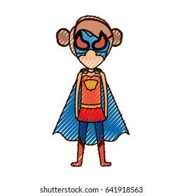 colored pencil silhouette of faceless standing girl superhero with collected hair vector illustration