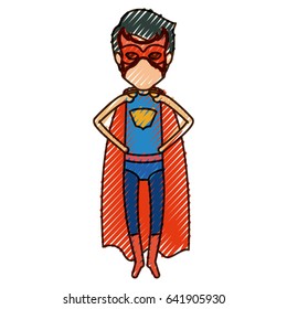 colored pencil silhouette with faceless superhero young flying with hands in your waist vector illustration