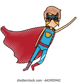 colored pencil silhouette with faceless superhero male flying in diagonal direction vector illustration