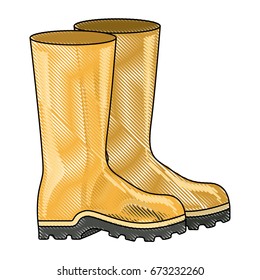 colored pencil silhouette of fishing plastic boots accesory vector illustration