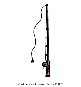 colored pencil silhouette of fishing rod with nylon reel vector illustration