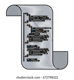 colored pencil silhouette gray of continuously sheet with printed source code in closeup