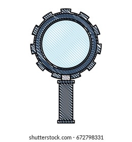 colored pencil silhouette of magnifying glass with shape of pinion vector illustration