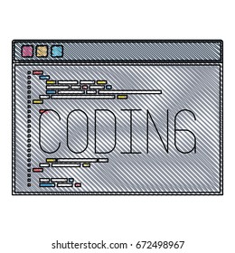 colored pencil silhouette of programming window with script of coding vector illustration