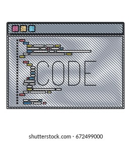 colored pencil silhouette of programming window with script of code vector illustration