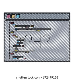 colored pencil silhouette of programming window with script code php vector illustration