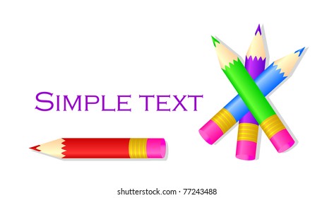 Colored pencils against a white background and throws a shadow with possibility of placing inscription