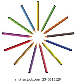 Colored pencils arranged in a circle background element