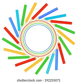 colored pencils arranged in a circle as a frame