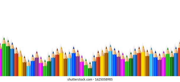 colored pencils arranged in wave isolated on white background vector illustration