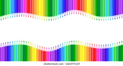 Colored pencils arranged as a wave on a transparent background, blank for a banner or postcard