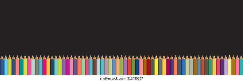 Colored pencils background. Black board with isolated crayons. Back to school concept.