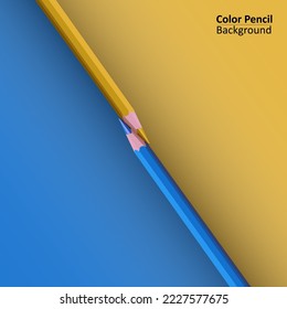 Diseño de fondo de lápices de colores. Lápiz de color azul y amarillo. Ilustración vectorial, diseño plano, estilo de dibujos animados.