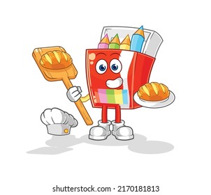 der bunte Bäcker mit Bleistiften mit Brot. Cartoon-Maskottvektor