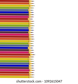 Colored pencils border on transparent background vector illustration. Isolated elements. Clipping mask used. 