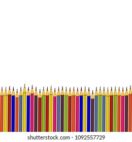 Colored pencils border on white background. Vector background or text template. Hand drawn illustration.