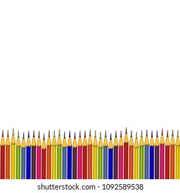 Colored pencils border on white background vector illustration. Can be used as a pattern or text template. Clipping mask is used. Transparent background. 