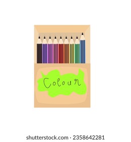 Colored pencils in a box illustration