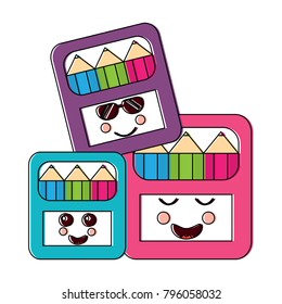colored pencils boxes school supplies  kawaii icon image 