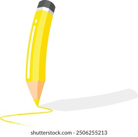 A colored pencils cartoon drawing a line on white background. Yellow colored pencils drawing.