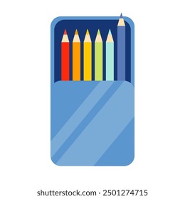 Colored pencils in case cartoon illustration in flat style. School supplies. Drawing tools