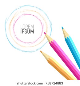 colored pencils and circular strokes. vector element for logo or other design