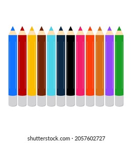 Colored pencils, colorful flat icon, school supplies, drawing and coloring tool. Vector illustration in a modern style for your design.