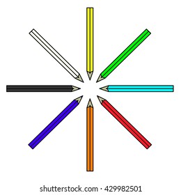 Colored pencils or crayons in a circle
