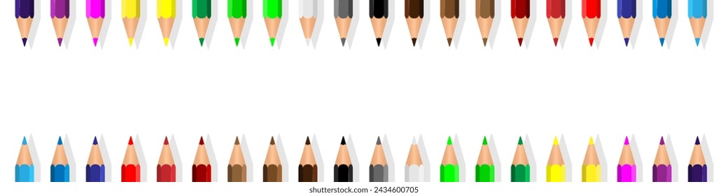 Colored pencils Crayons laying in row. Wave line made by pencil tips. Set of crayons for illustrations, art, studying. Ready for school stuff Back to school illustration vector