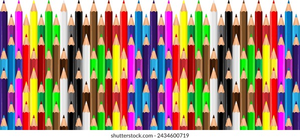 Colored pencils Crayons laying in row. Wave line made by pencil tips. Set of crayons for illustrations, art, studying. Ready for school stuff Back to school illustration vector