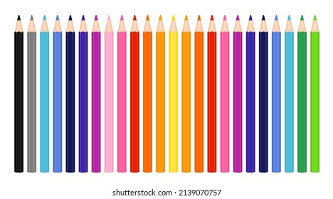 Colored pencils or crayons vector set. Colorful crayon rainbow collection.