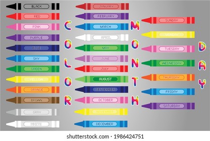 colored pencils days and months for teaching materials vector