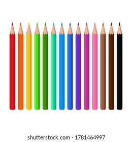 Colored pencils. Design template, clipart or layout for graphics. Subjects of children's and school education. Rainbow pencils in a package with a window. Vector illustration