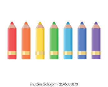 Colored pencils of different colors, drawn in a flat, childish style. Isolated vector illustration
