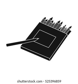 Colored pencils for drawing in box icon in black style isolated on white background. Artist and drawing symbol stock vector illustration.