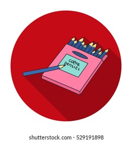 Colored pencils for drawing in box icon in flat style isolated on white background. Artist and drawing symbol stock vector illustration.