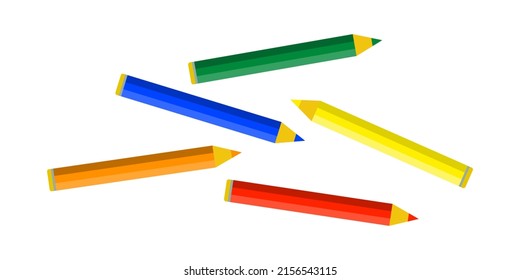 Colored pencils for drawing, painting. The coloration is short. Sticks for drawing, painting. Flat vector illustration isolated on white background.