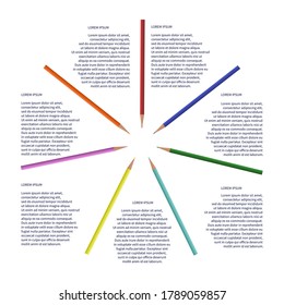 Colored pencils for drawing and teaching. Vector illustration on a white background with place for text.