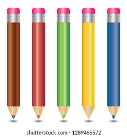 Colored pencils with eraser isolated on white vector illustration