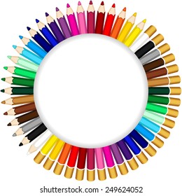 Colored pencils forming a round frame