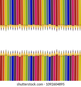 Colored pencils frame on transparrent background. Double border. Clipping mask used.