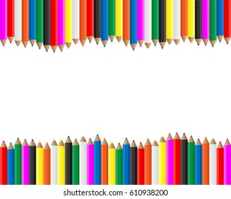 Colored pencils frame on white background