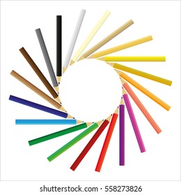 Colored pencils gathered in a circle.Raster copy.