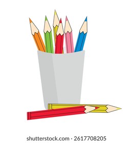 colored pencils in a glass isolate on a white background