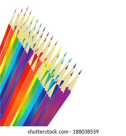 colored pencils, grouped in a corner of the sheet on a white background