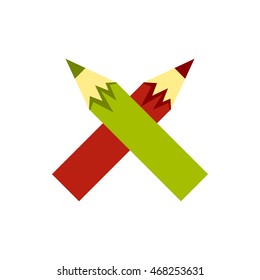Colored pencils icon in flat style isolated on white background. Drawing symbol