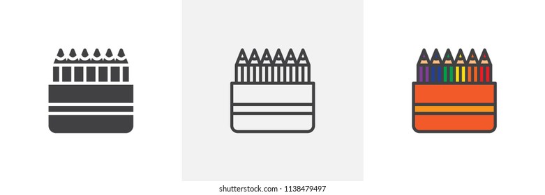Colored pencils icon. Line, solid and filled outline colorful version, outline and filled vector sign. Symbol, logo illustration. Different style icons set. Pixel perfect vector graphics
