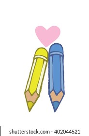Colored pencils icon on white background. Collection of school. Drawing pencils cartoon vector for education in doodle style