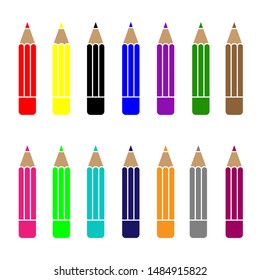Colored pencils icon set isolated on white background. Vector